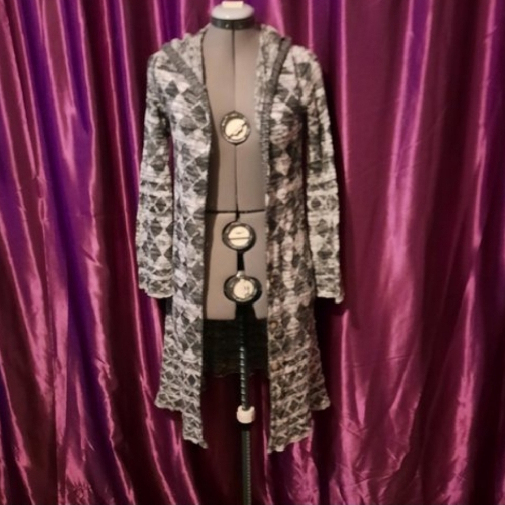 Extra long hooded cardigan sweater by Hem & Thread